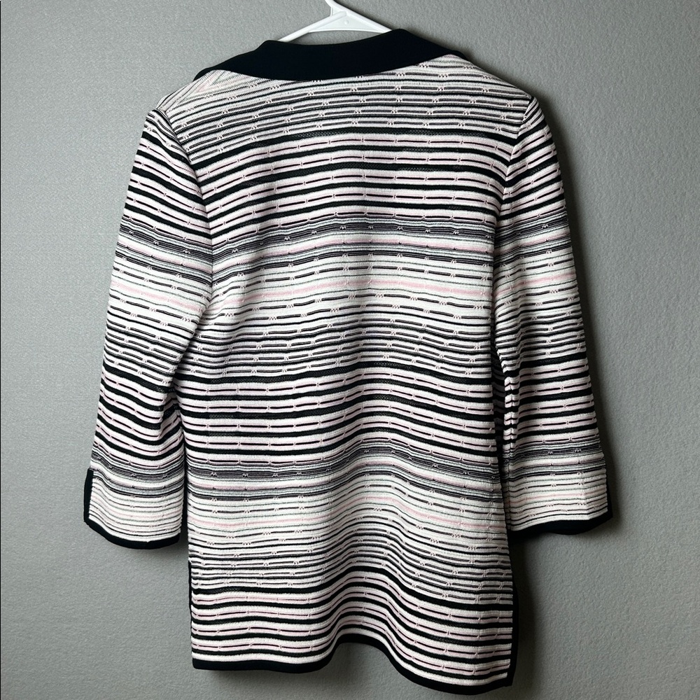 Ming Wang M Multi Color Striped Knit Open Cardigan Quiet Luxury Spring Feminine - Picture 2 of 8